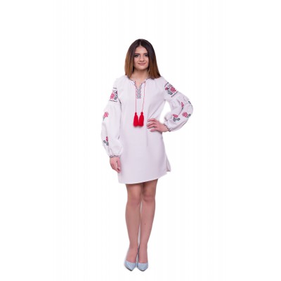 Embroidered Dress "Bohemian Roses" white